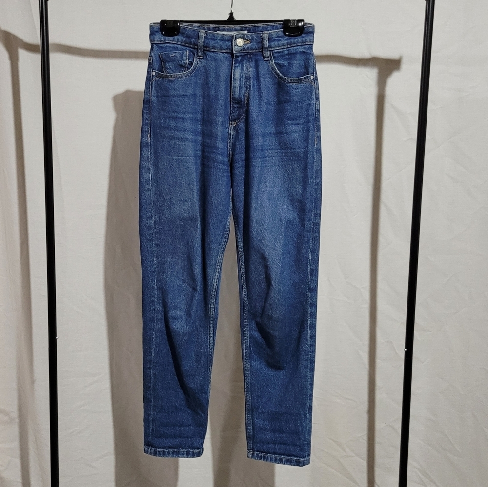Zara jeans medium wash blue cotton denim pants size 4 straight leg high waist